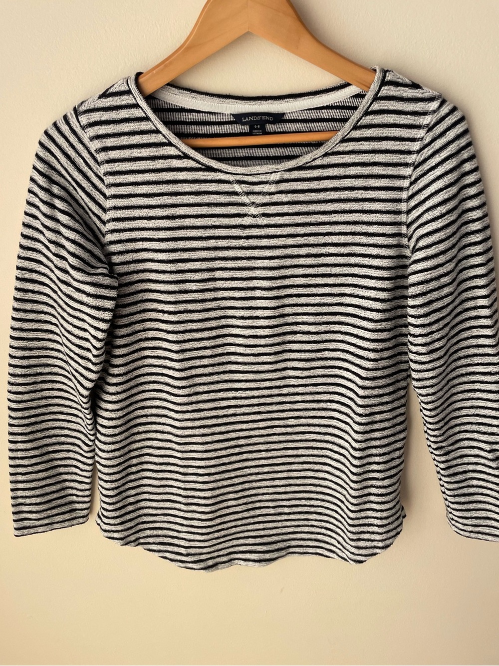 Lands' End Striped Long Sleeve French Terry Crewneck